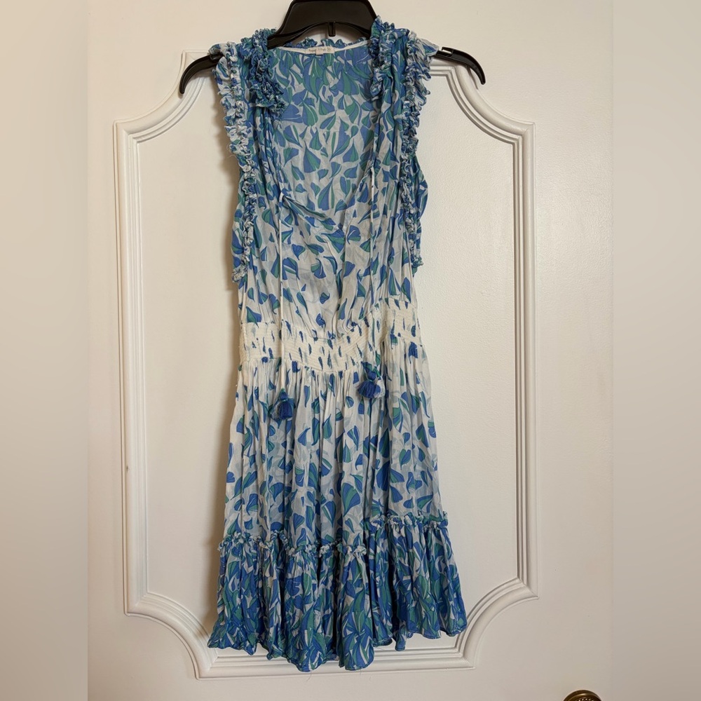 Poupette St Barth Blue Floral Ruffle Mini Dress XS
